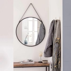 round barber mirror - decorative mirror with straps 17 Inch